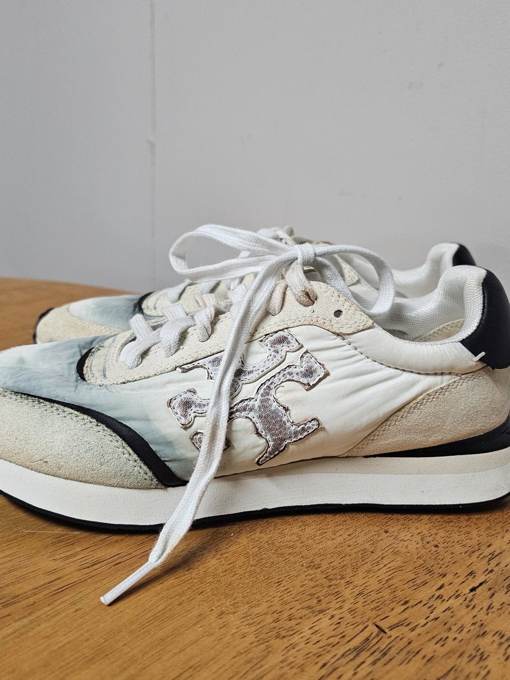 Tory Burch Leather Fabric Sneakers Trainers Athletic Upcycle Comfortable  Size 7